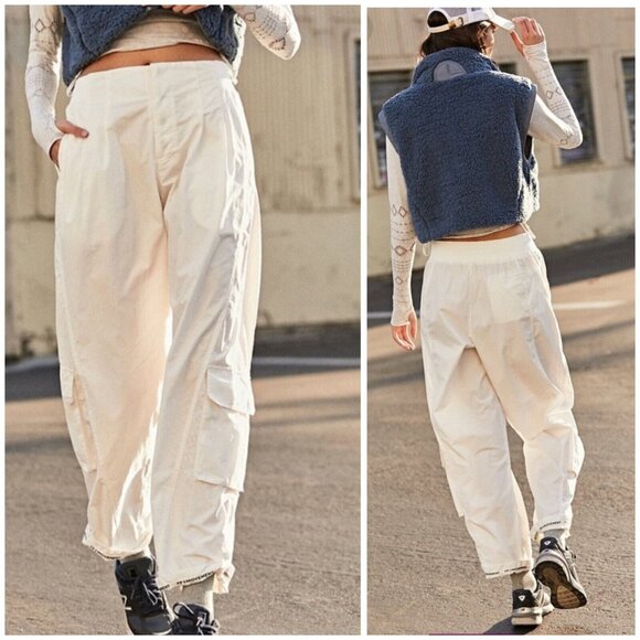 Free People Fp Movement Womens White Mesmerize Me Solid Cargo Pants Size L - Picture 2 of 13